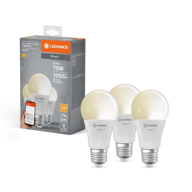 3er Pack LEDVANCE E27 SMART+ WiFi LED Lampe dimmbar 9,5W wie 75W 2700K warmweiß - Amazon Alexa, Google Assistant